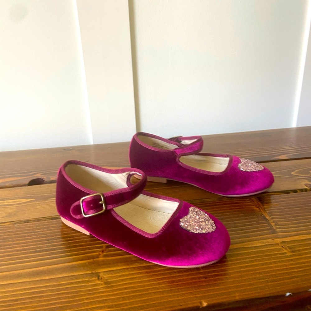Joyfolie Magenta Cranberry Velvet Mary Jane Heart Flats